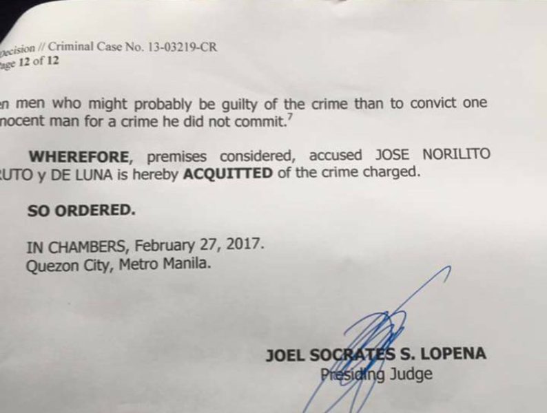 lito fruto's acquittal