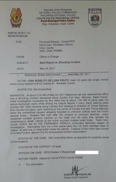 Lito Fruto's Police Report