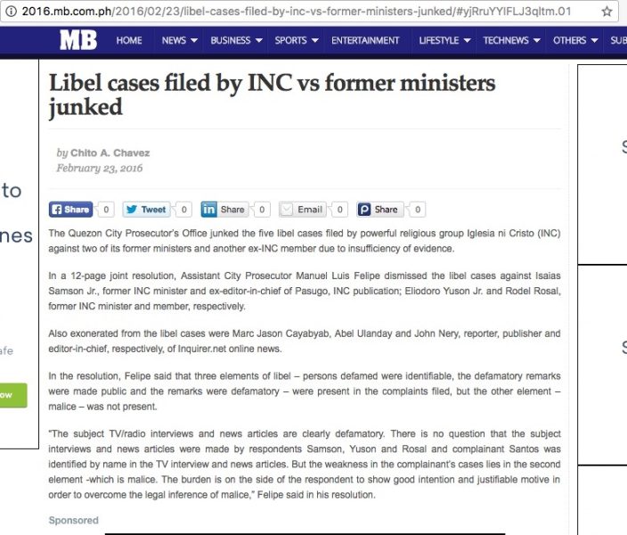 Libel CAses filed by INC