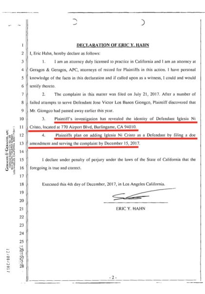 DECLARATION DOCUMENT IDENTIFYING THE IGLESIA NI CRISTO - 2
