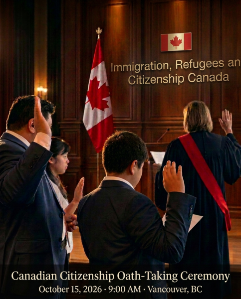 Canadian Citizenship Oath Taking Ceremony October 15, 2026 Vancouver BC Canada